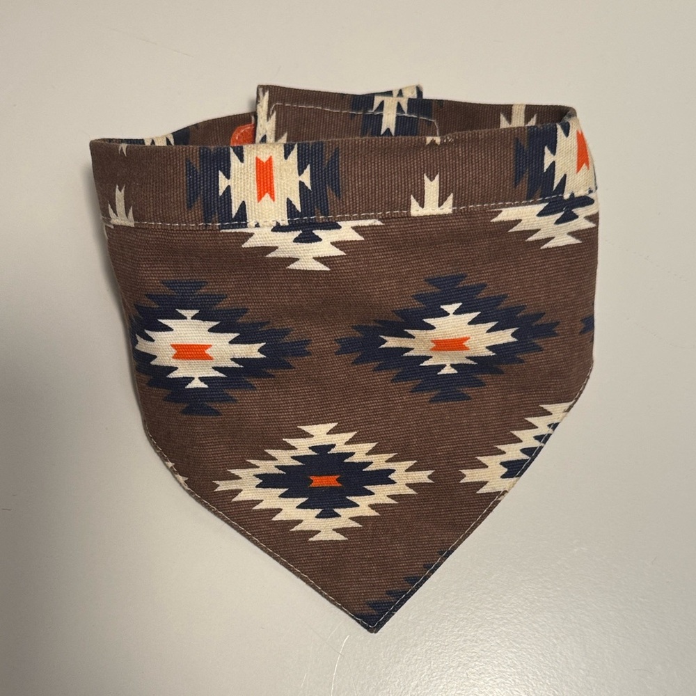 Southwestern Style Dog Bandana in Brown, Cream, Orange and Navy Size M